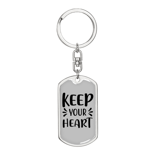 Keep Your Heart Keychain Stainless Steel or 18k Gold Dog Tag Keyring-Express Your Love Gifts