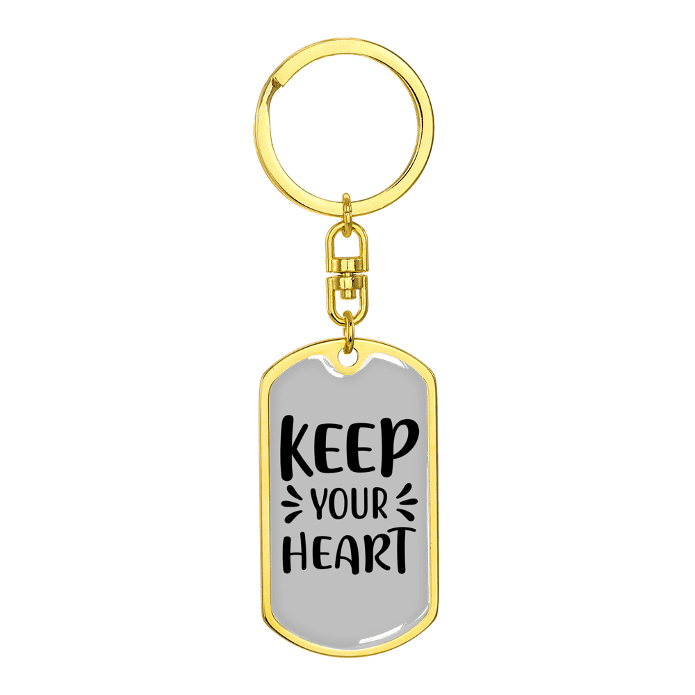Keep Your Heart Stainless Steel or 18k Gold Premium Swivel Dog Tag Keychain