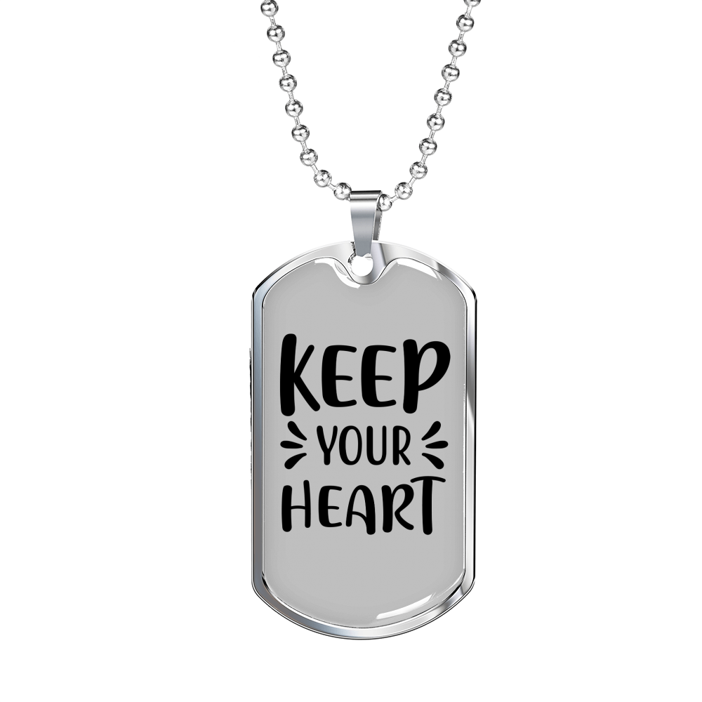 Keep Your Heart Necklace Stainless Steel or 18k Gold Dog Tag 24" Chain-Express Your Love Gifts