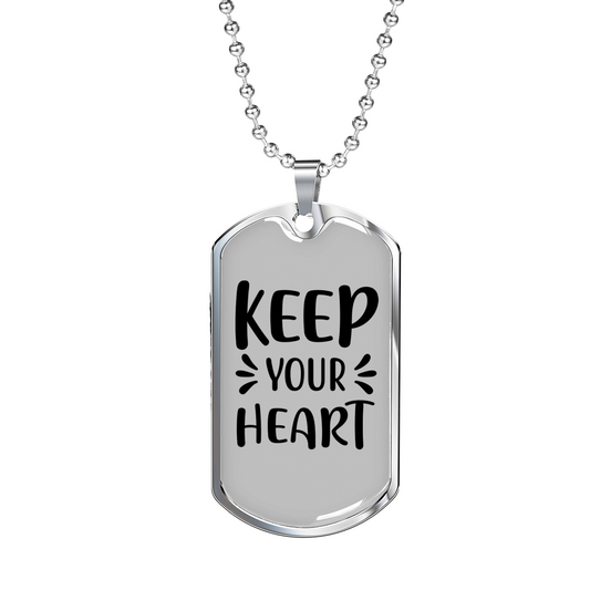 Keep Your Heart Necklace Stainless Steel or 18k Gold Dog Tag 24" Chain-Express Your Love Gifts
