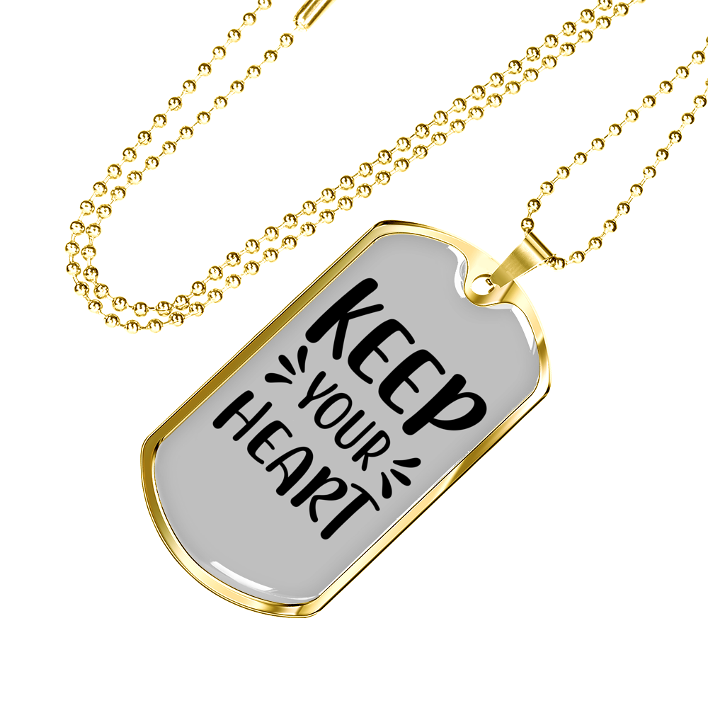 Keep Your Heart Necklace Stainless Steel or 18k Gold Dog Tag 24" Chain-Express Your Love Gifts
