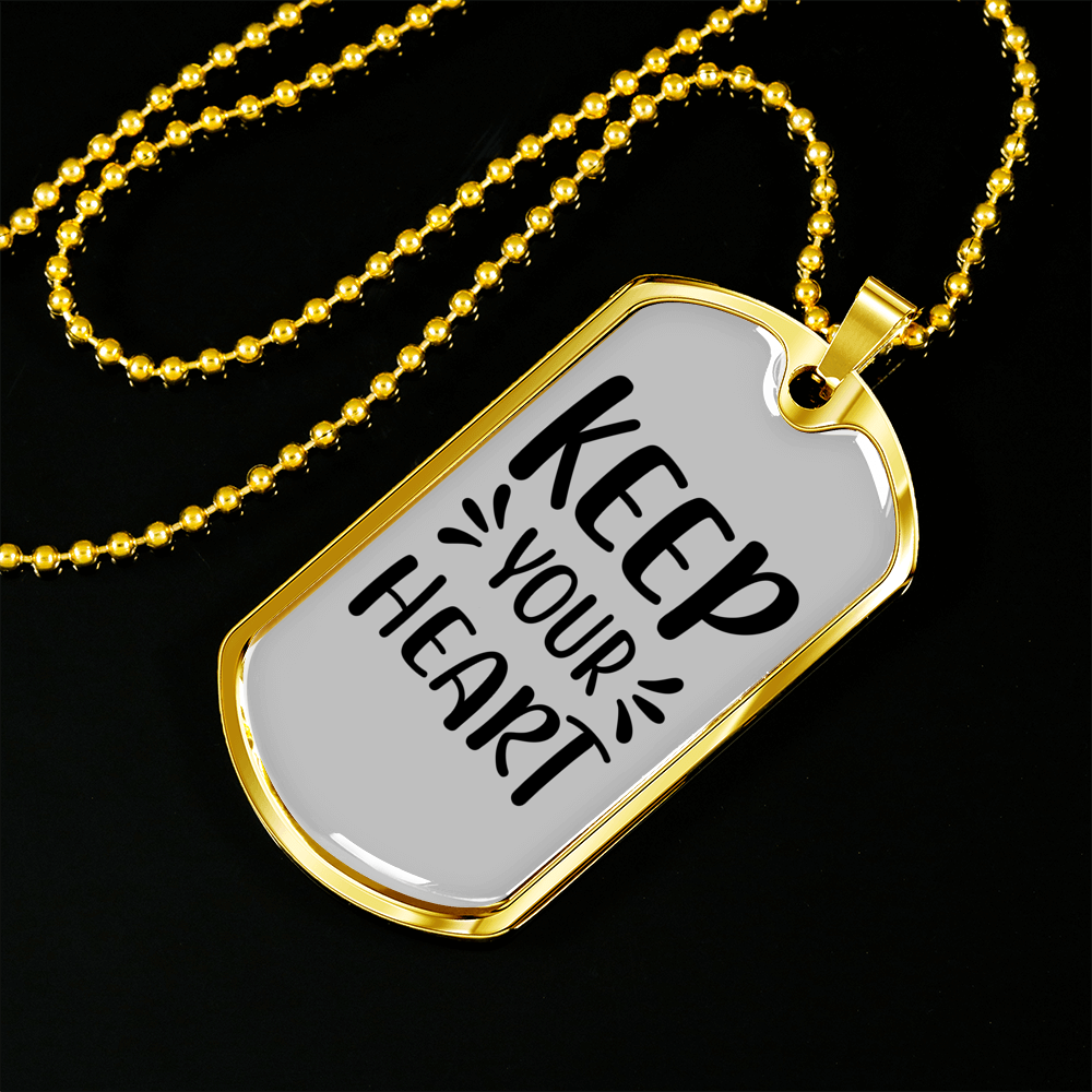 Keep Your Heart Necklace Stainless Steel or 18k Gold Dog Tag 24" Chain-Express Your Love Gifts