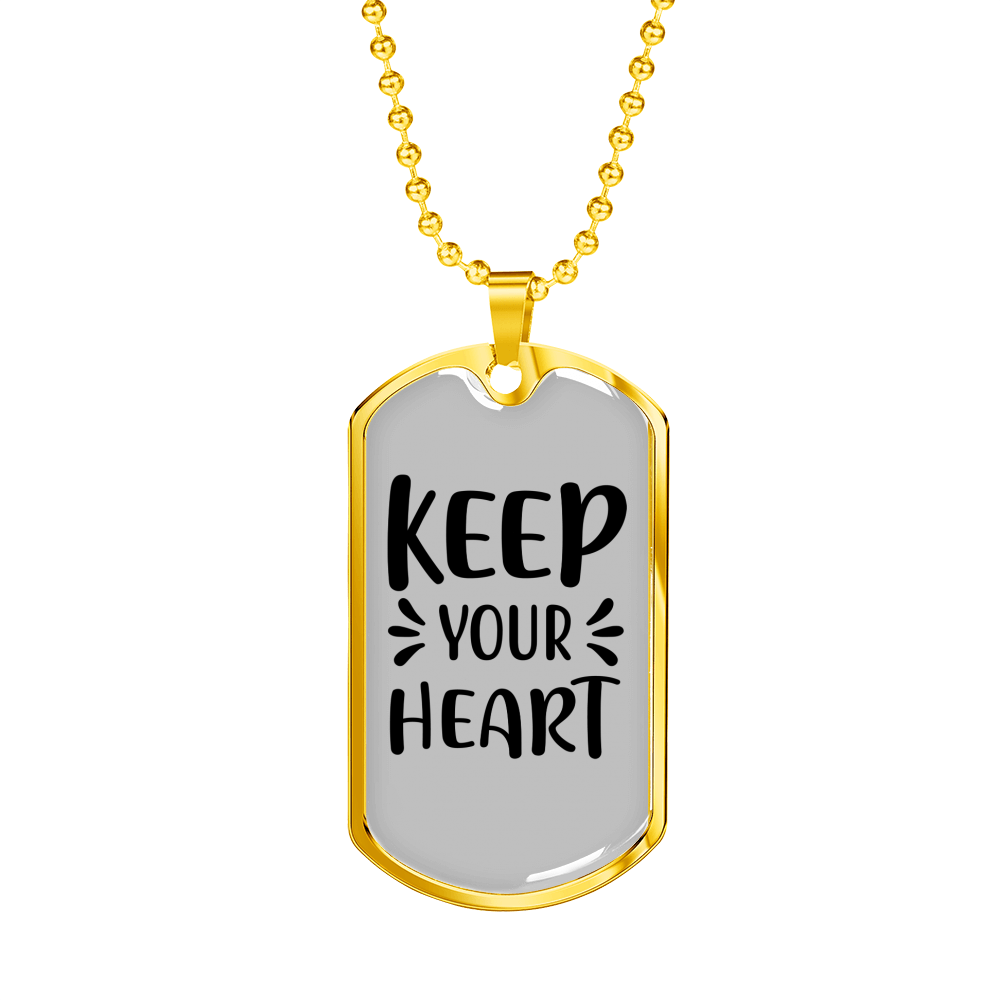 Keep Your Heart Necklace Stainless Steel or 18k Gold Dog Tag 24" Chain-Express Your Love Gifts