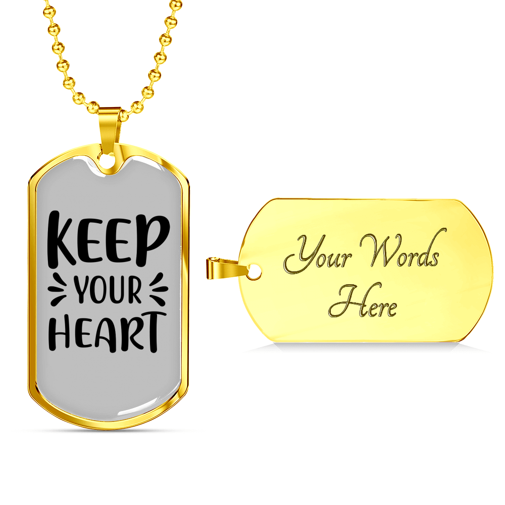 Keep Your Heart Necklace Stainless Steel or 18k Gold Dog Tag 24" Chain-Express Your Love Gifts