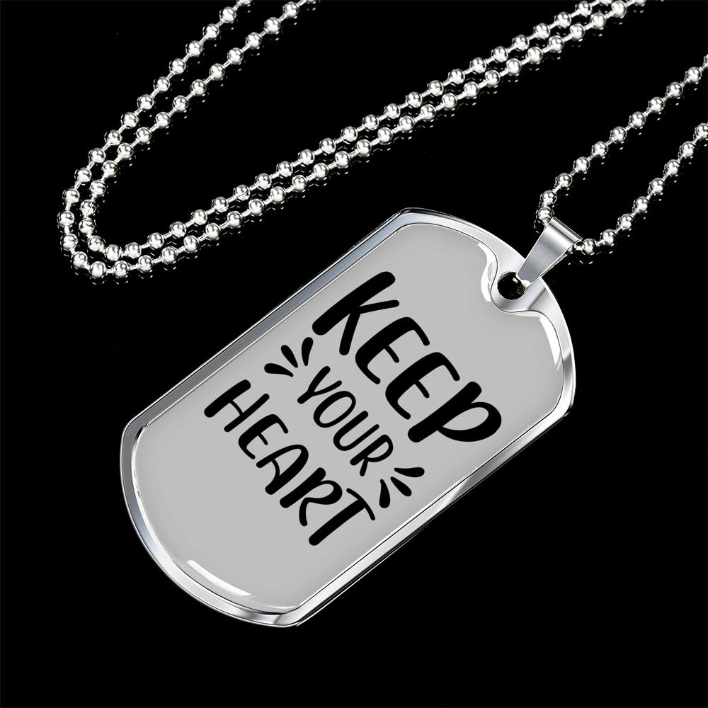 Keep Your Heart Necklace Stainless Steel or 18k Gold Dog Tag 24" Chain-Express Your Love Gifts