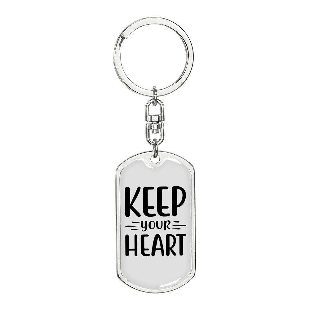 Keep Your Heart Plain Keychain Stainless Steel or 18k Gold Dog Tag Keyring-Express Your Love Gifts
