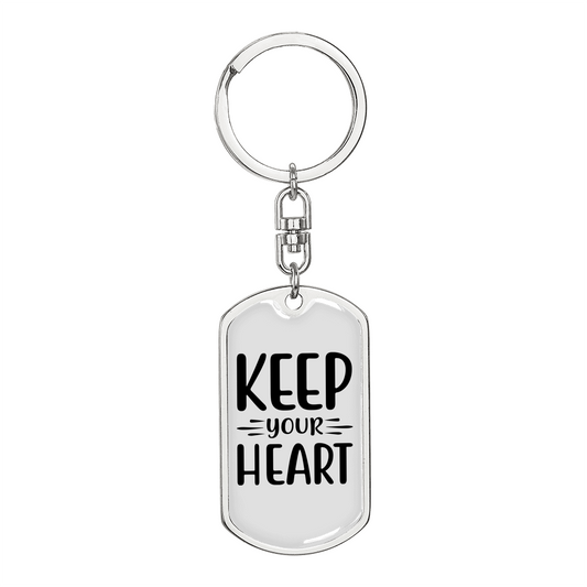 Keep Your Heart Plain Keychain Stainless Steel or 18k Gold Dog Tag Keyring-Express Your Love Gifts