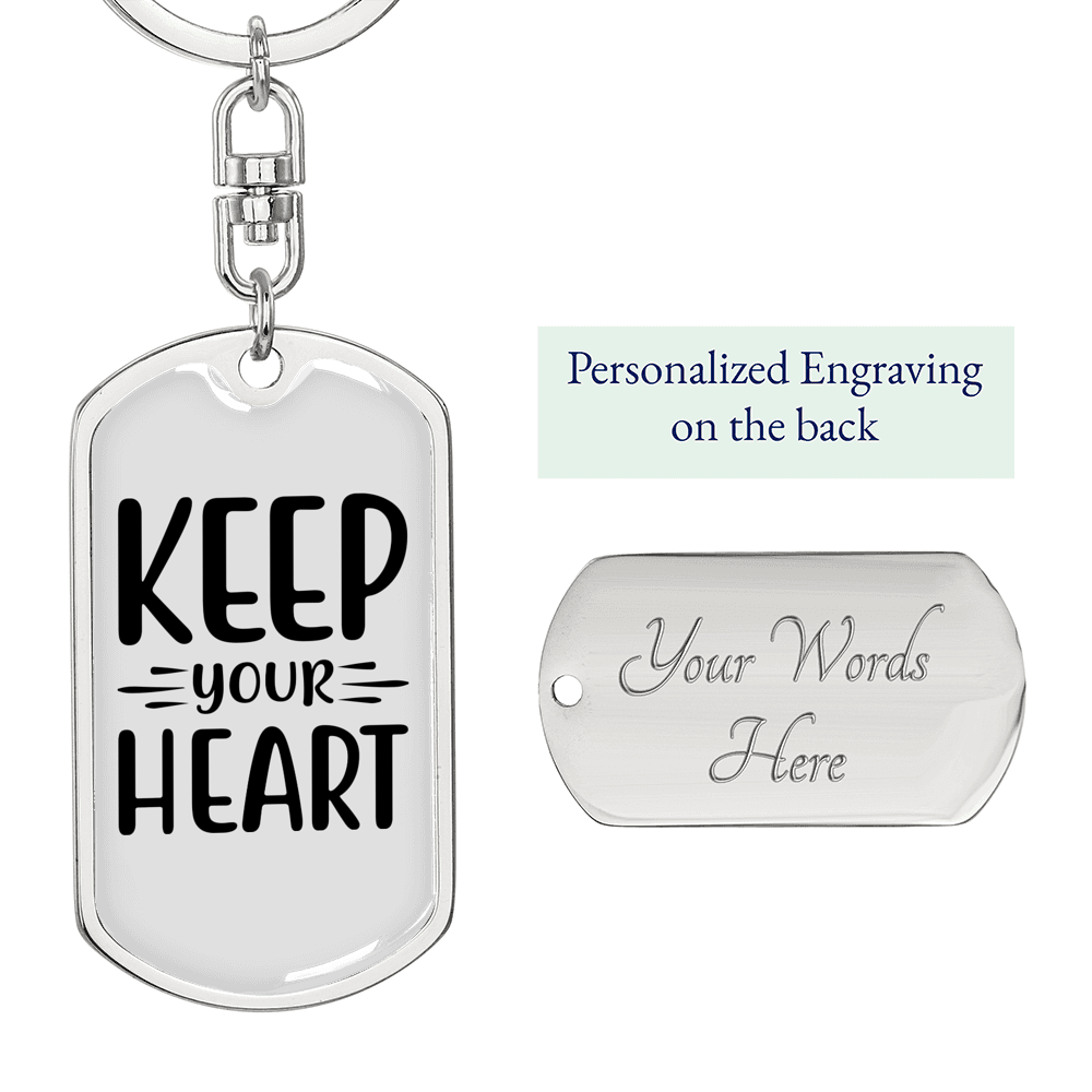 Keep Your Heart Plain Keychain Stainless Steel or 18k Gold Dog Tag Keyring-Express Your Love Gifts