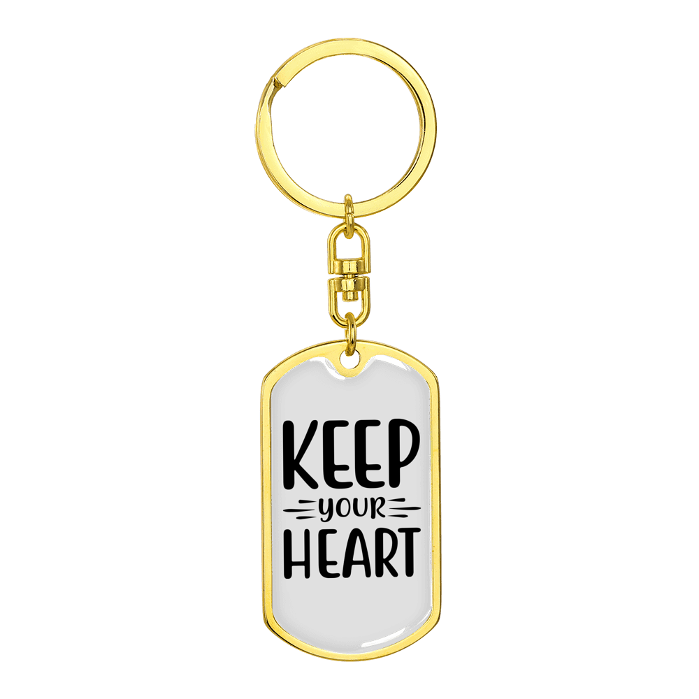 Keep Your Heart Plain Stainless Steel or 18k Gold Premium Swivel Dog Tag Keychain