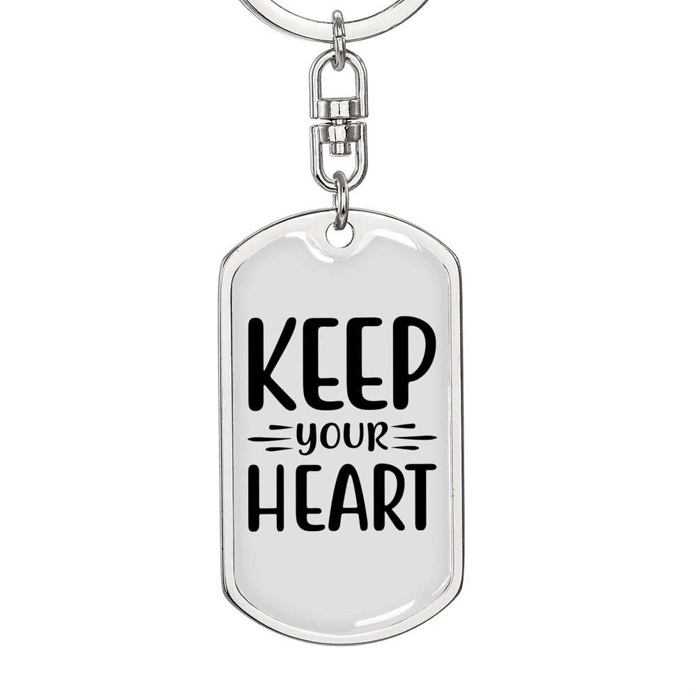 Keep Your Heart Plain Keychain Stainless Steel or 18k Gold Dog Tag Keyring-Express Your Love Gifts