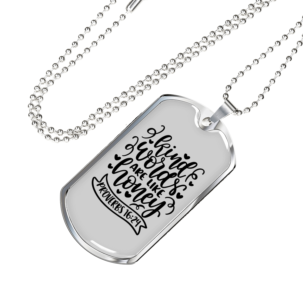 Kind Words Christian Necklace Stainless Steel or 18k Gold Dog Tag 24" Chain-Express Your Love Gifts