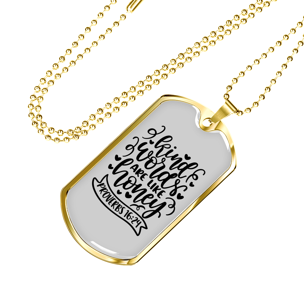 Kind Words Christian Necklace Stainless Steel or 18k Gold Dog Tag 24" Chain-Express Your Love Gifts