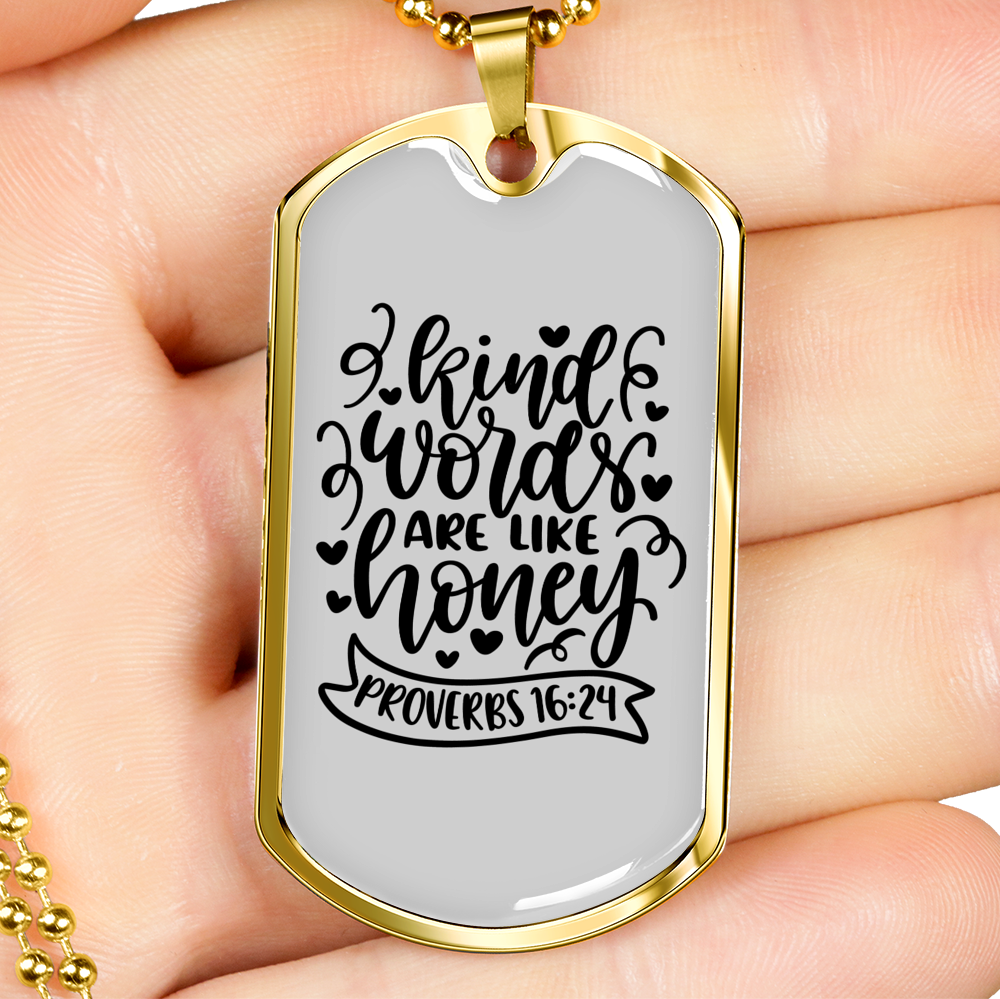 Kind Words Christian Necklace Stainless Steel or 18k Gold Dog Tag 24" Chain-Express Your Love Gifts