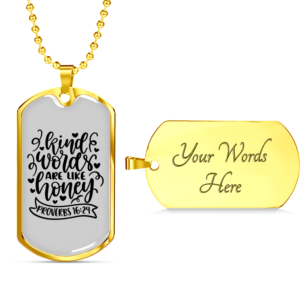 Kind Words Christian Necklace Stainless Steel or 18k Gold Dog Tag 24" Chain-Express Your Love Gifts