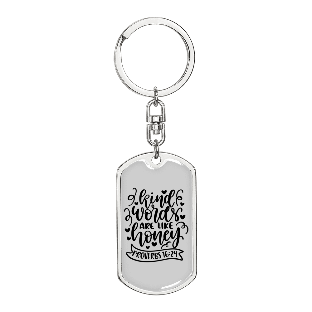 Kind Words Proverbs 16:24 Keychain Stainless Steel or 18k Gold Dog Tag Keyring-Express Your Love Gifts