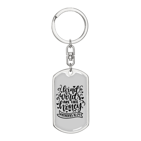 Kind Words Proverbs 16:24 Keychain Stainless Steel or 18k Gold Dog Tag Keyring-Express Your Love Gifts