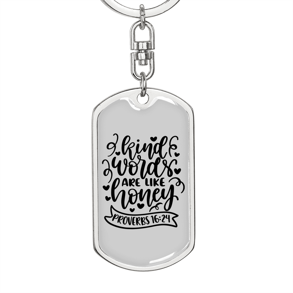 Kind Words Proverbs 16:24 Keychain Stainless Steel or 18k Gold Dog Tag Keyring-Express Your Love Gifts