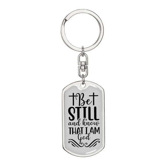 Know I Am God Keychain Stainless Steel or 18k Gold Dog Tag Keyring-Express Your Love Gifts