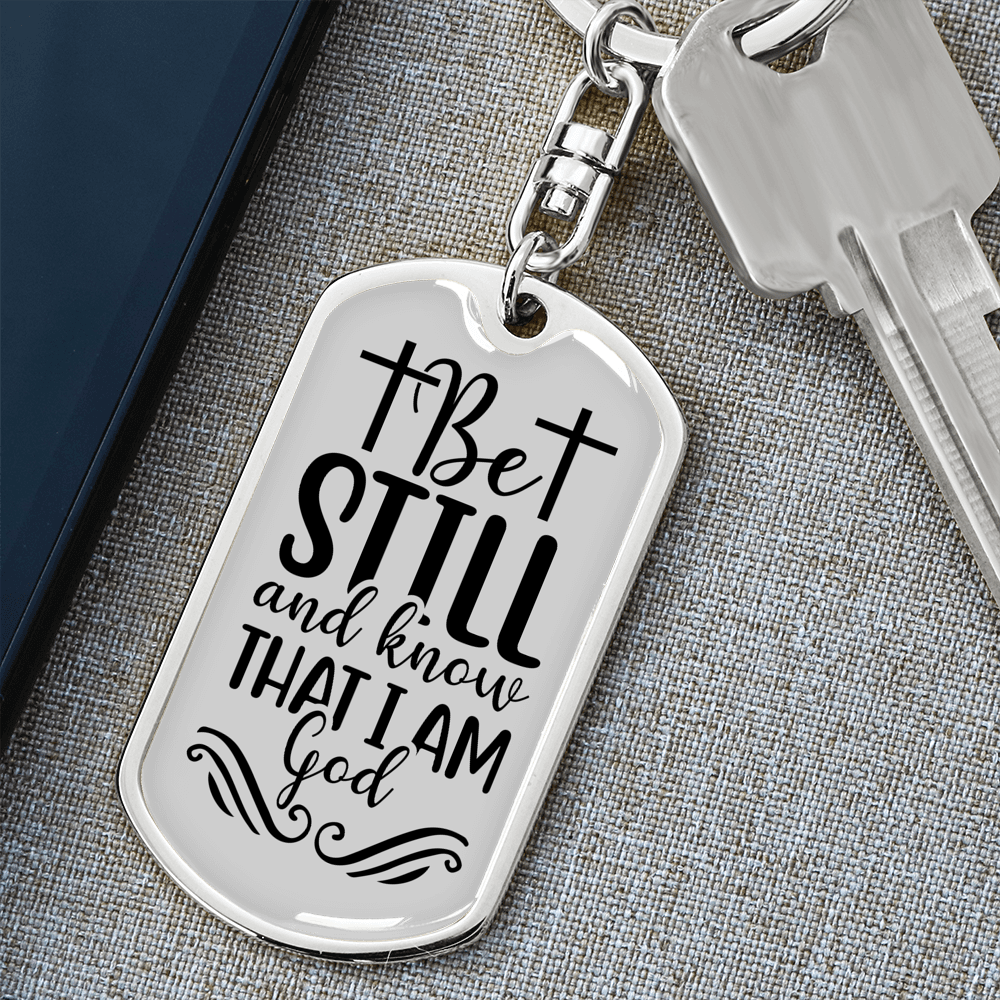 Know I Am God Keychain Stainless Steel or 18k Gold Dog Tag Keyring-Express Your Love Gifts