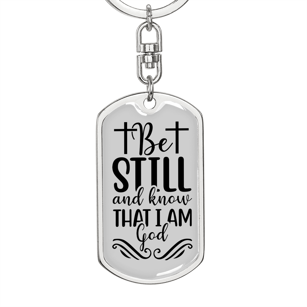 Know I Am God Keychain Stainless Steel or 18k Gold Dog Tag Keyring-Express Your Love Gifts