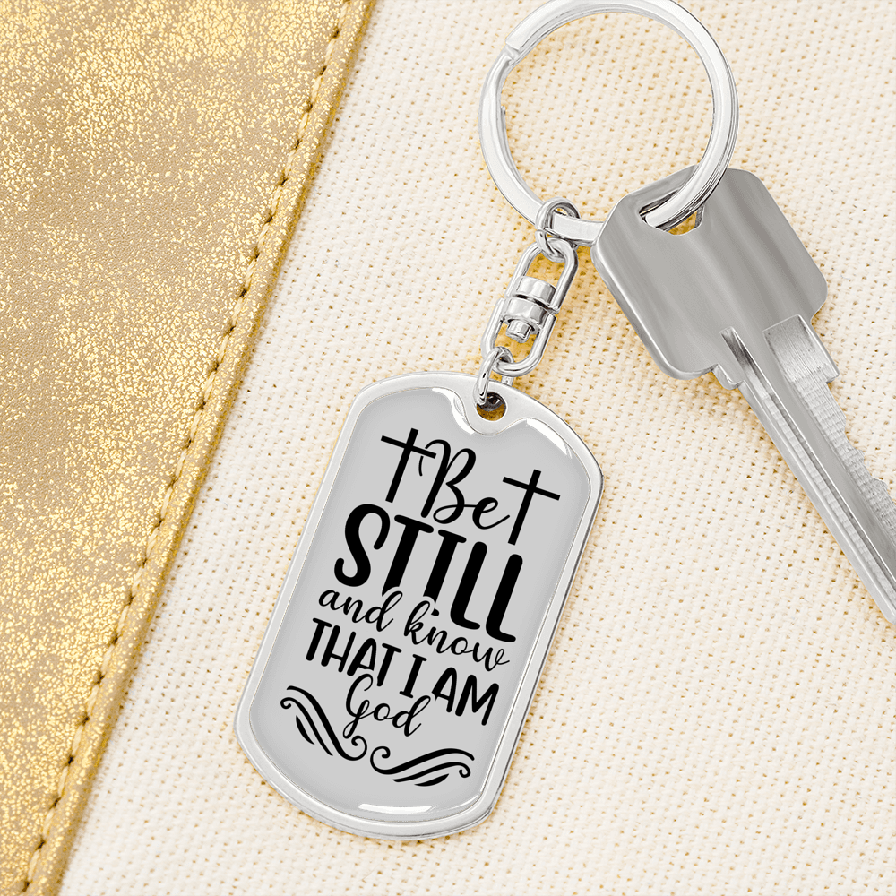 Know I Am God Keychain Stainless Steel or 18k Gold Dog Tag Keyring-Express Your Love Gifts