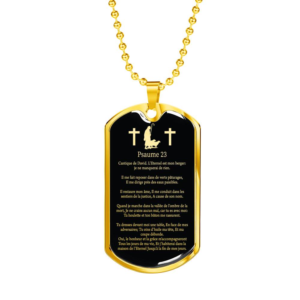L'Eternel Est Mon Berger Psaume 23 Dog Tag Stainless Steel or 18k Gold W 24" - Express Your Love Gifts