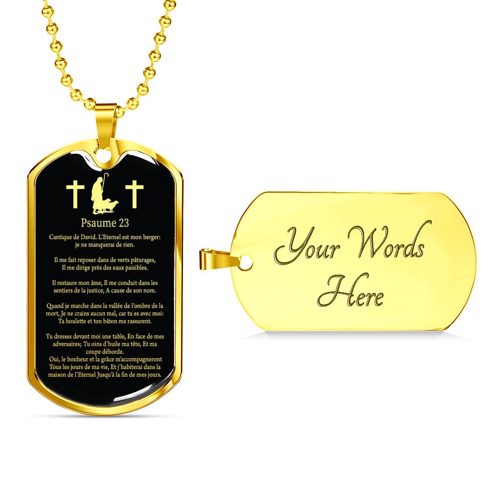 L'Eternel Est Mon Berger Psaume 23 Dog Tag Stainless Steel or 18k Gold W 24" - Express Your Love Gifts