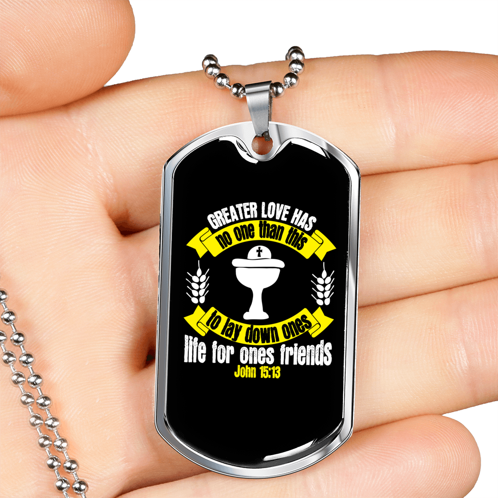 Lay Down Ones Life Christian Necklace Stainless Steel or 18k Gold Dog Tag 24" Chain-Express Your Love Gifts