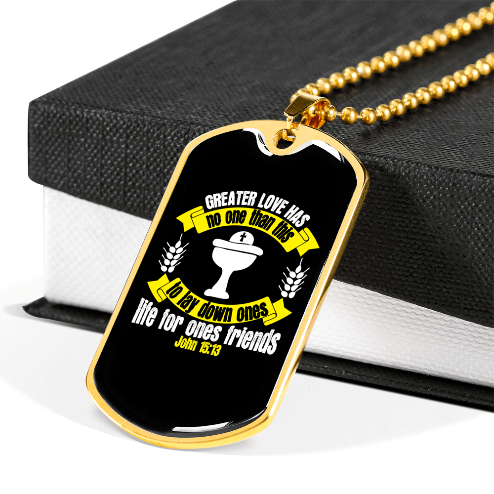 Lay Down Ones Life Christian Necklace Stainless Steel or 18k Gold Dog Tag 24" Chain-Express Your Love Gifts