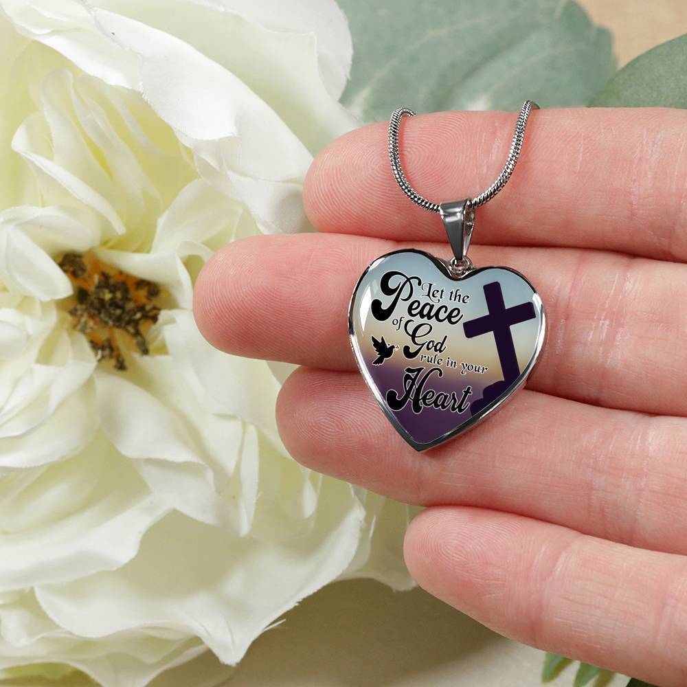 Let The Peace Of God Rule In Your Heart Colossians 3:15 Stainless Steel or 18k Gold Heart Pendant 18-22"-Express Your Love Gifts