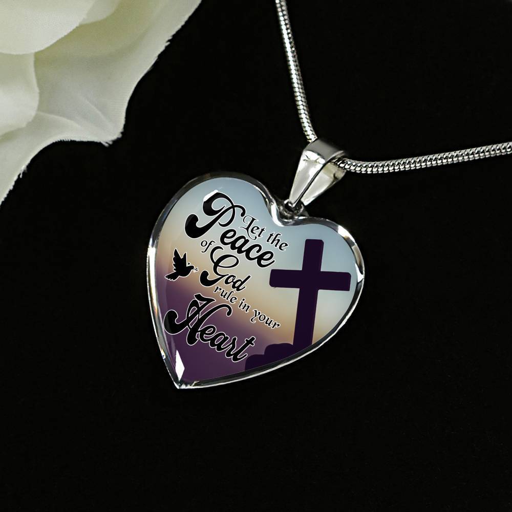 Let The Peace Of God Rule In Your Heart Colossians 3:15 Stainless Steel or 18k Gold Heart Pendant 18-22"-Express Your Love Gifts