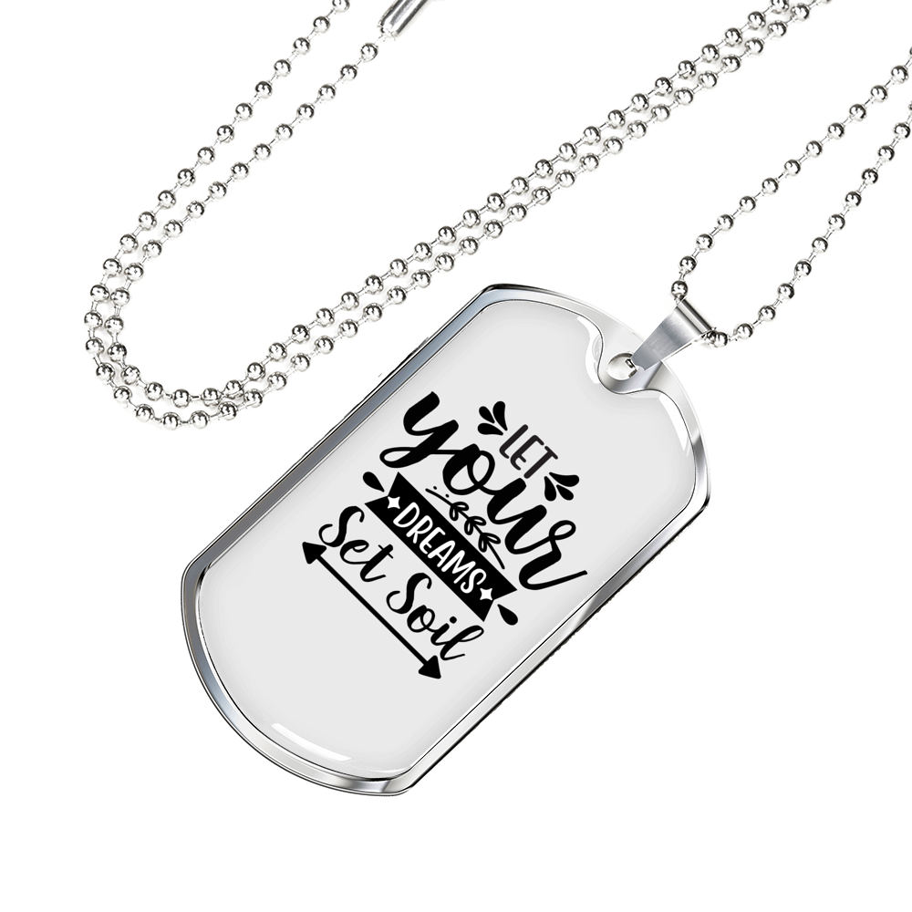Let Your Dreams Christian Necklace Stainless Steel or 18k Gold Dog Tag 24" Chain-Express Your Love Gifts