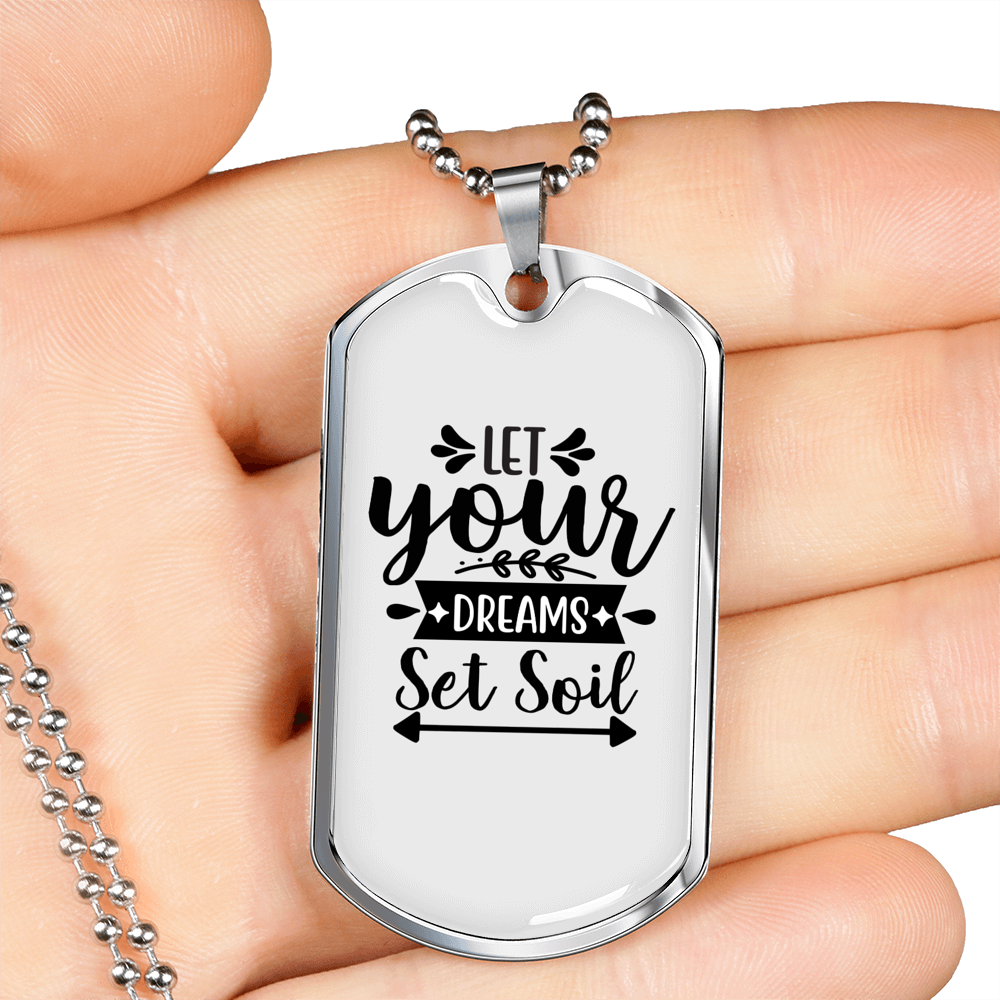 Let Your Dreams Christian Necklace Stainless Steel or 18k Gold Dog Tag 24" Chain-Express Your Love Gifts