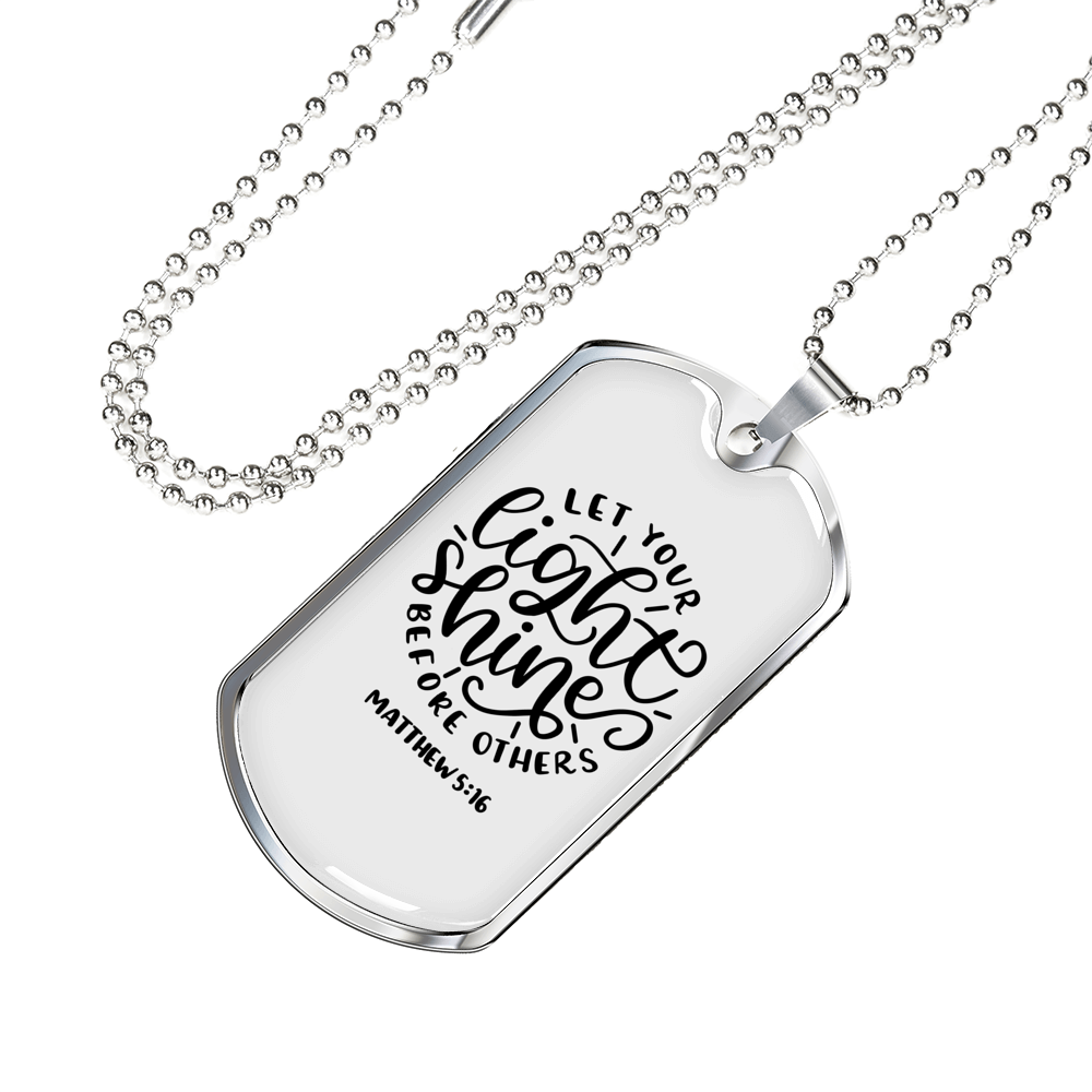 Let Your Light Shine Christian Necklace Stainless Steel or 18k Gold Dog Tag 24" Chain-Express Your Love Gifts