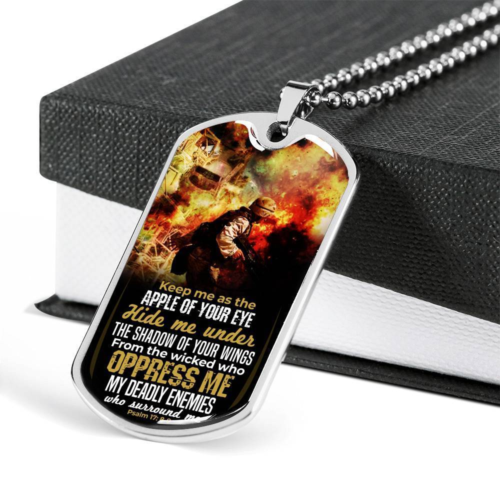 Let Your Wings Cover Me Bible Verse Inspirational Gift Necklace Stainless Steel or 18k Gold Dog Tag 24" Chain-Express Your Love Gifts