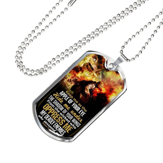 Let Your Wings Cover Me Bible Verse Inspirational Gift Necklace Stainless Steel or 18k Gold Dog Tag w 24" Chain
