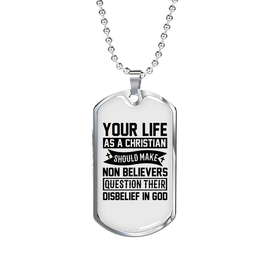 Life As A Christian Christian Necklace Stainless Steel or 18k Gold Dog Tag 24" Chain-Express Your Love Gifts