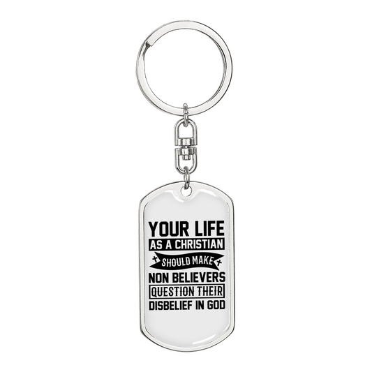 Life As A Christian Keychain Stainless Steel or 18k Gold Dog Tag Keyring-Express Your Love Gifts