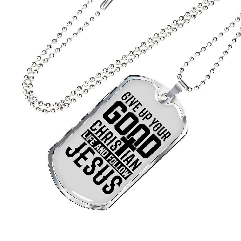 Life Follow Jesus Necklace Stainless Steel or 18k Gold Dog Tag 24" Chain-Express Your Love Gifts