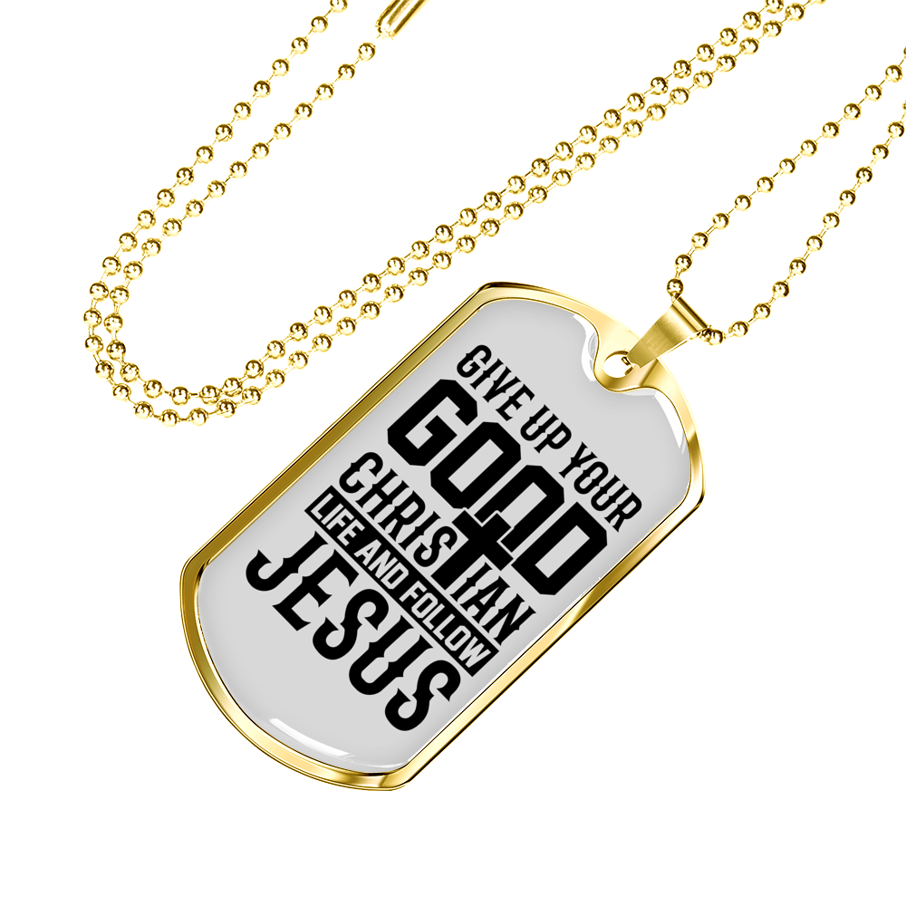 Life Follow Jesus Necklace Stainless Steel or 18k Gold Dog Tag 24" Chain-Express Your Love Gifts