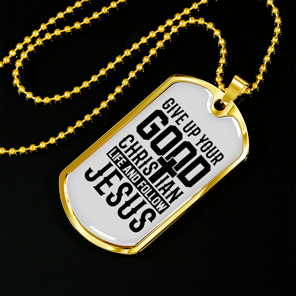 Life Follow Jesus Necklace Stainless Steel or 18k Gold Dog Tag 24" Chain-Express Your Love Gifts