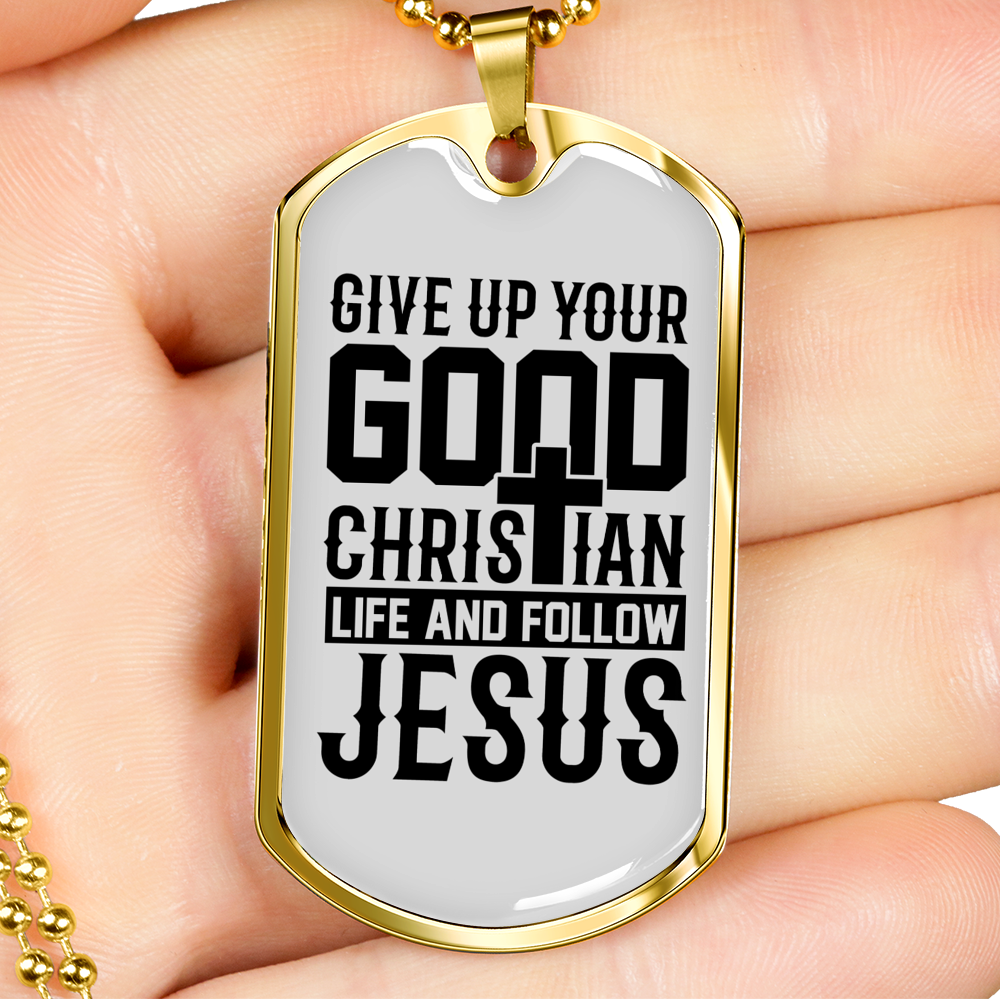 Life Follow Jesus Necklace Stainless Steel or 18k Gold Dog Tag 24" Chain-Express Your Love Gifts