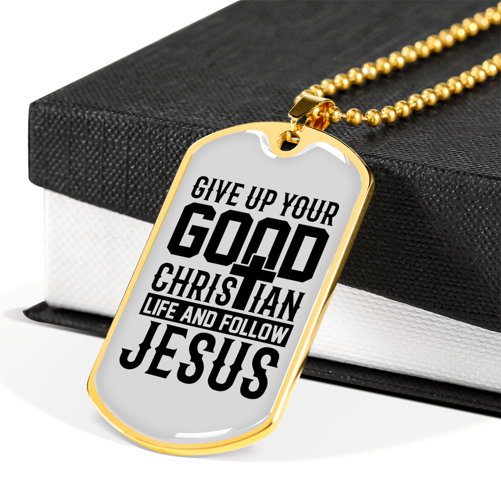 Life Follow Jesus Necklace Stainless Steel or 18k Gold Dog Tag 24" Chain-Express Your Love Gifts