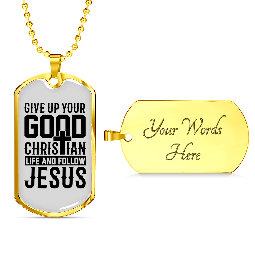 Life Follow Jesus Necklace Stainless Steel or 18k Gold Dog Tag 24" Chain-Express Your Love Gifts