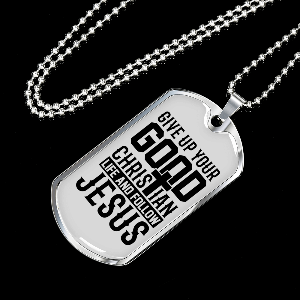 Life Follow Jesus Necklace Stainless Steel or 18k Gold Dog Tag 24" Chain-Express Your Love Gifts