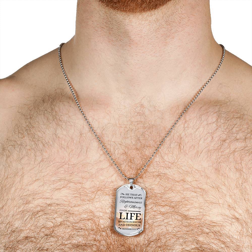 Life Living In Righteousness Christian Faith Necklace Stainless Steel or 18k Gold Dog Tag 24" Chain-Express Your Love Gifts