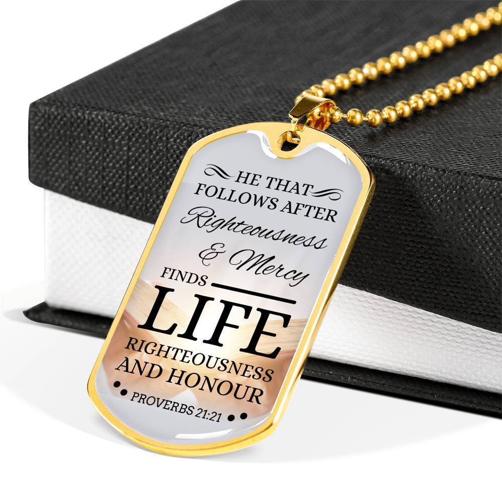 Life Living In Righteousness Christian Faith Necklace Stainless Steel or 18k Gold Dog Tag 24" Chain-Express Your Love Gifts