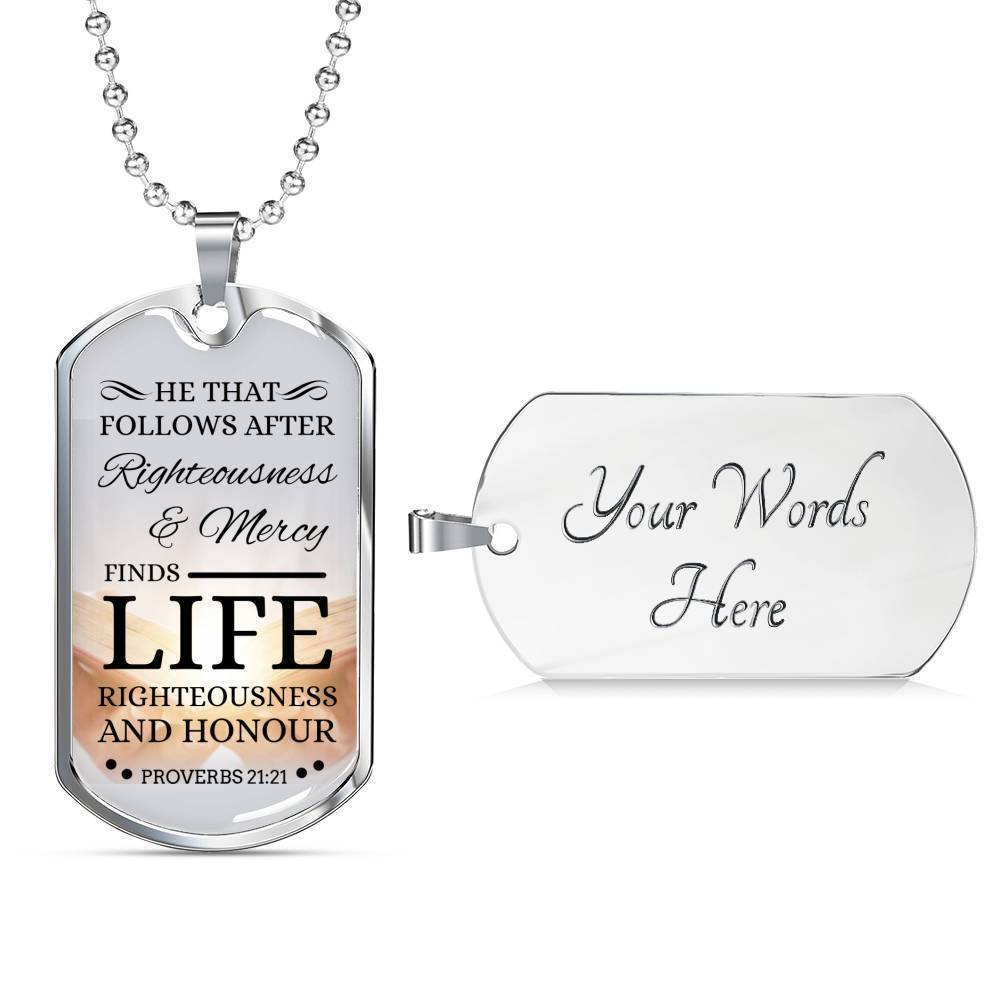 Life Living In Righteousness Christian Faith Necklace Stainless Steel or 18k Gold Dog Tag 24" Chain-Express Your Love Gifts