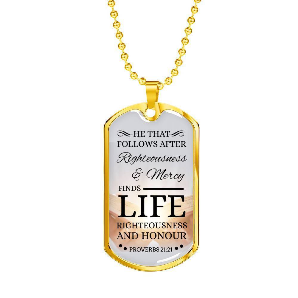 Life Living In Righteousness Christian Faith Necklace Stainless Steel or 18k Gold Dog Tag 24" Chain-Express Your Love Gifts