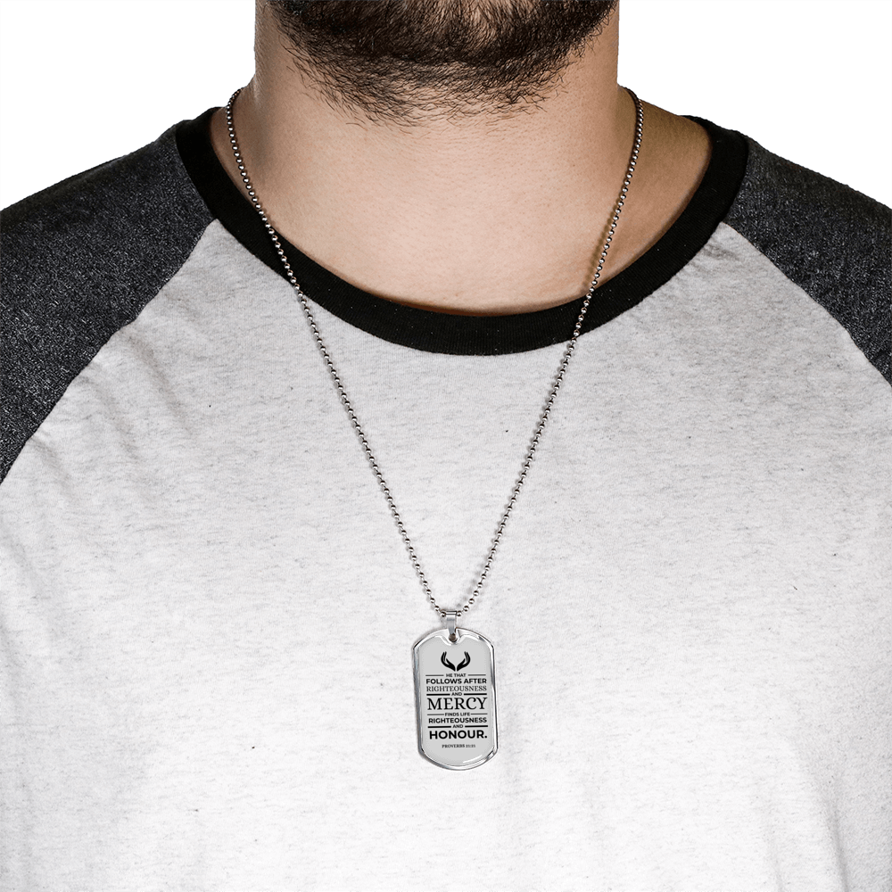 Life Living In Righteousness Christian Verse Gift Proverbs Necklace Stainless Steel or 18k Gold Dog Tag 24" Chain-Express Your Love Gifts